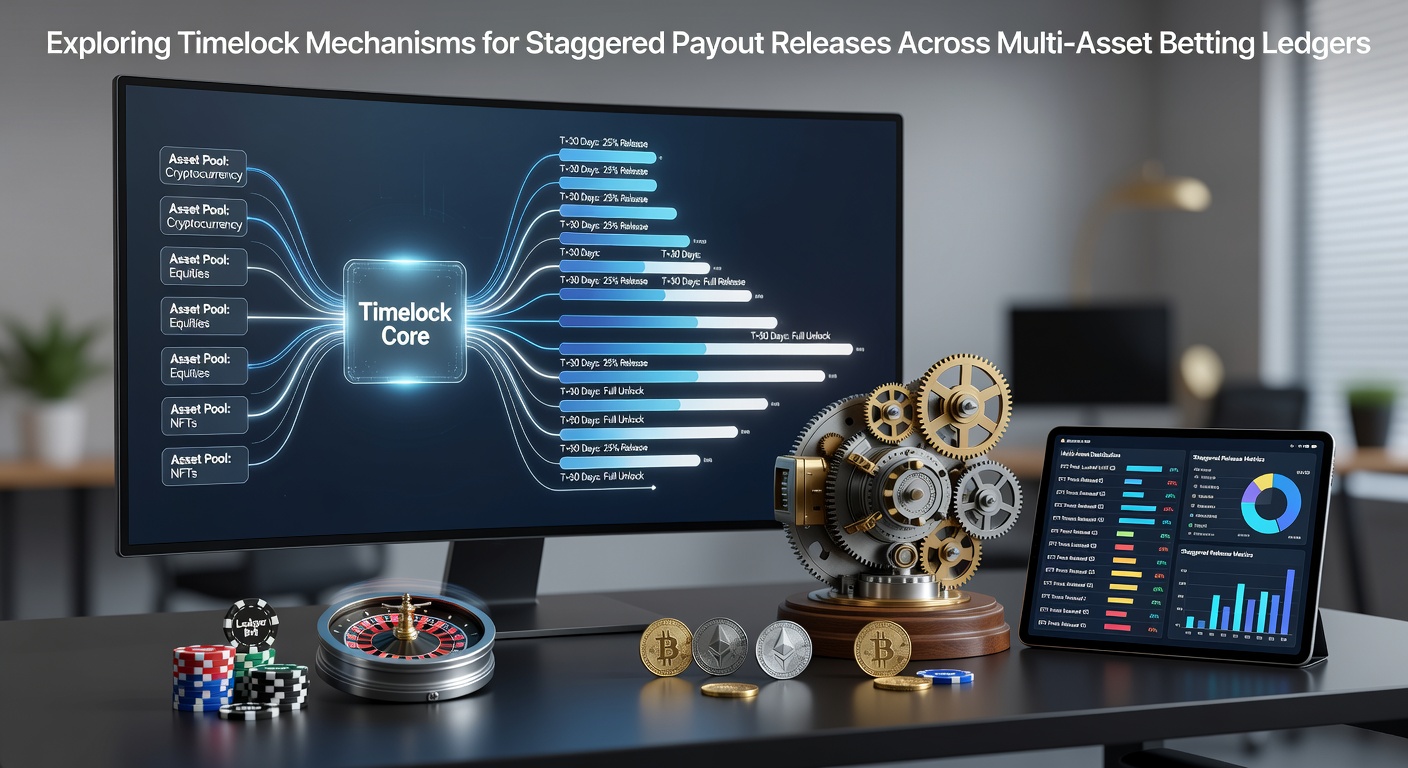Timelock-Mechanismen in Multi-Asset-Wett-Ledgern visualisiert durch Blockchain-Strukturen