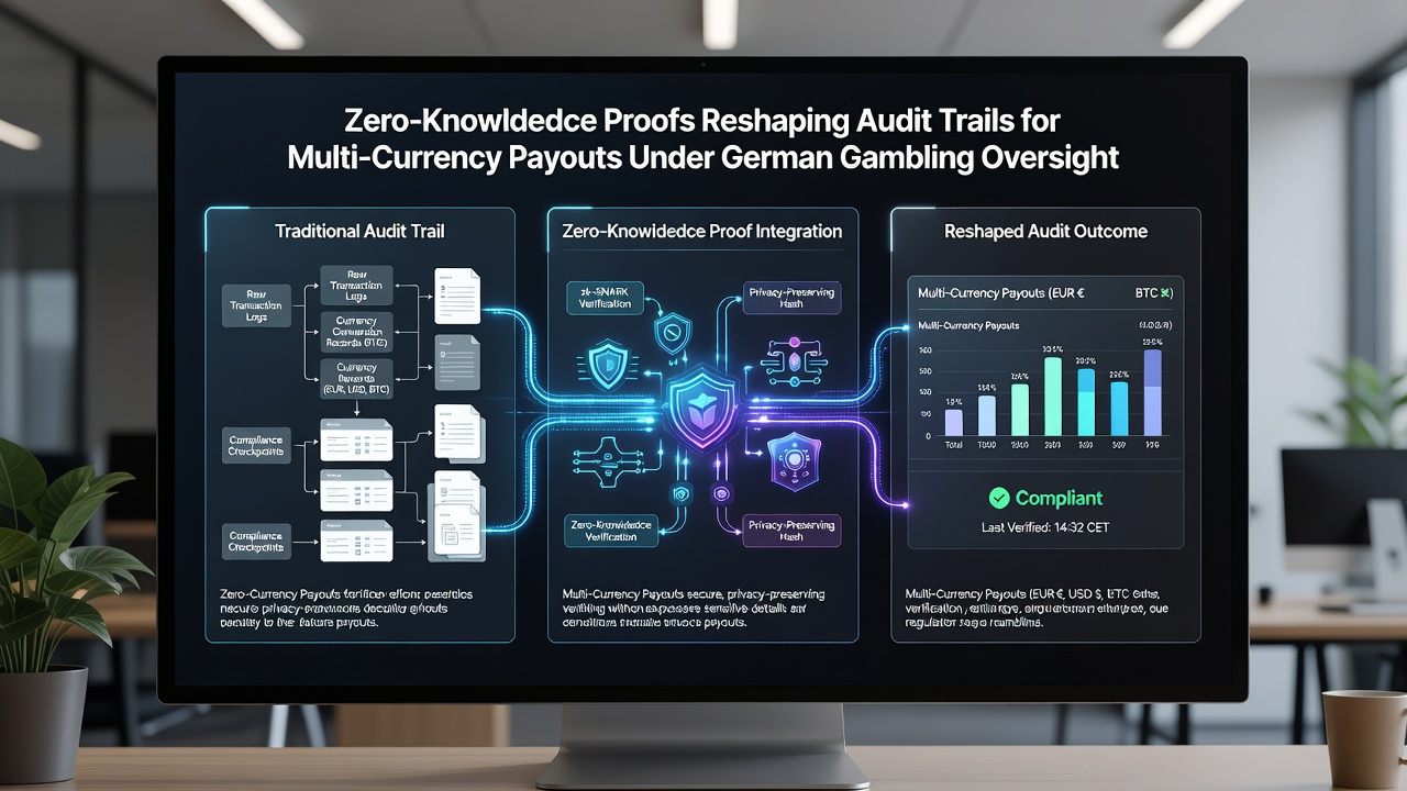 Illustration der Integration von Zero-Knowledge-Proofs in regulierte Auszahlungssysteme für Kryptowährungen